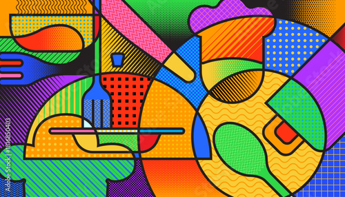 Abstract chef's kitchen equipment pattern background design.
