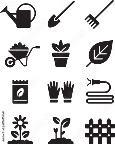 Beautiful gardening icons for spring design needs