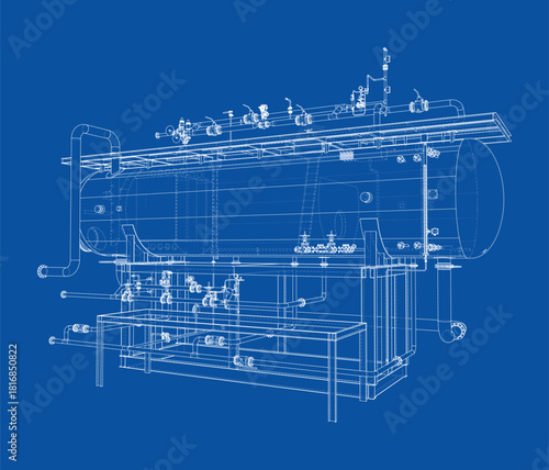 Industrial Boiler Blueprint. Vector