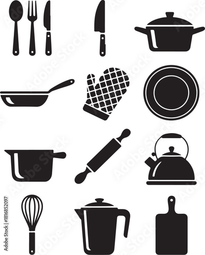 Kitchen essentials set for a modern home cooking