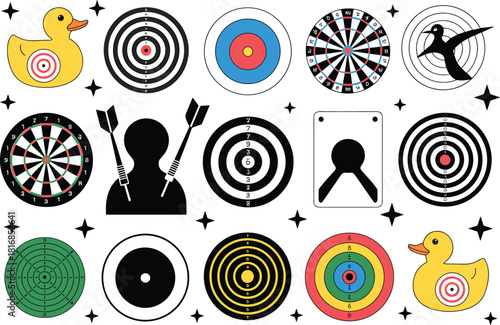 Various Shooting and Archery Targets, Including Dartboards, Practice Rings, and Silhouette Targets, Representing Accuracy, Competition, Sport, and Aim Practice