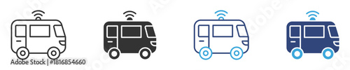 autonomous shuttle bus icon set, vector illustration .