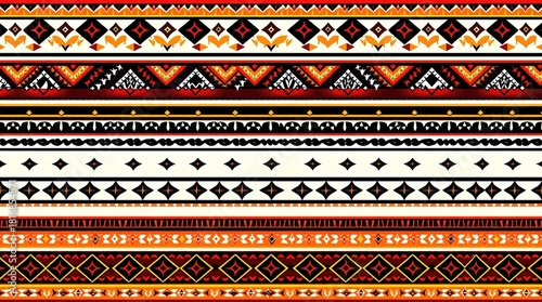 An intricate tribal pattern design. This design features vibrant colors, geometric shapes, and cultural significance. It is perfect for adding a touch of ethnicity and artistry to any project