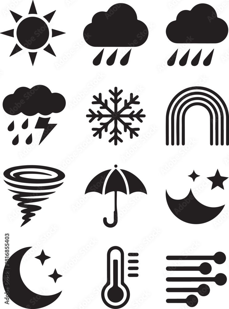 Obraz premium Diverse forecast weather elements symbols forecast