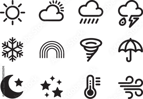 Weather forecast icons for modern app interface