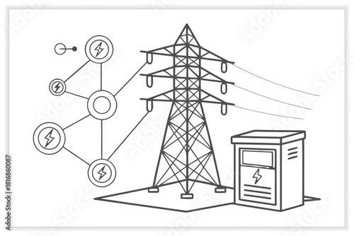 Clean Energy and Renewable Power Illustration Solar, Wind, Hydro, Eco Technology