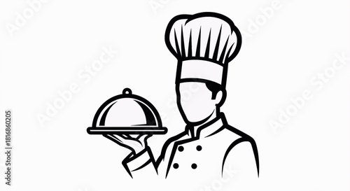 Chef With Hat and Platter Culinary Excellence Vector Illustration for Food Industry