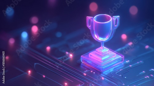Neon trophy on circuit board render