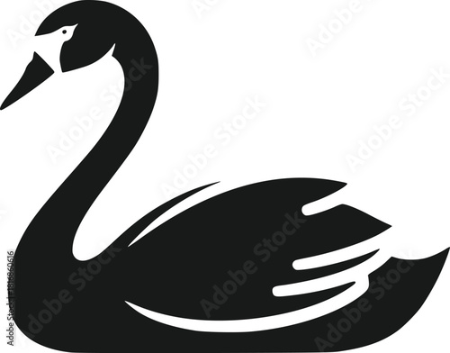 Stylized Swimming Black Swan Vector Graphic Isolated Icon Design Element Depicting A Majestic Waterfowl Bird With A Beautifully Curved Neck And Smooth Body Shape Ideal For Modern Logo Concep