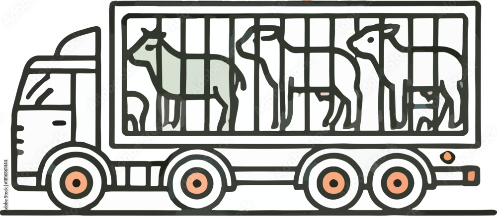 Obraz premium Illustration of a truck transporting livestock animals for farming and agricultural purposes.