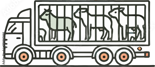 Illustration of a truck transporting livestock animals for farming and agricultural purposes.