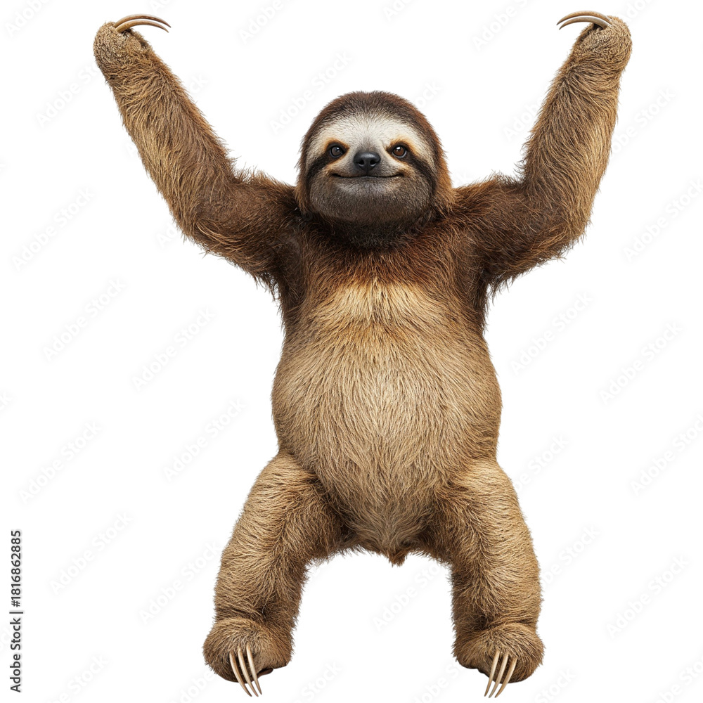 Obraz premium Cute sloth hanging with arms raised isolated on transparent background