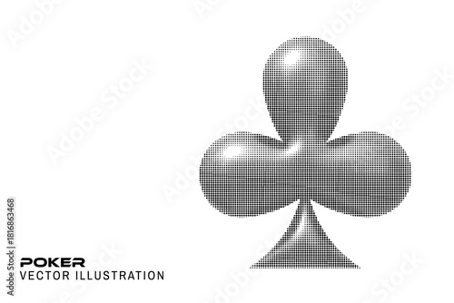 Halftone Poker club suit 3d. Vector illustration. Poker playing card. Circle halftone shape for casino, apps and websites or game design