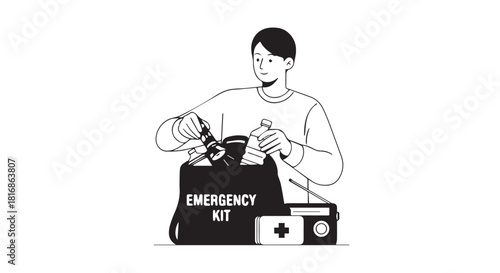 Adult providing infant first aid during an emergency with a medical kit.