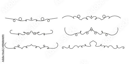 Set of Vintage decorative lines. text dividers. Line border. Lines separators, Borders, Set of various doodle style line dividers and arrow icons for design