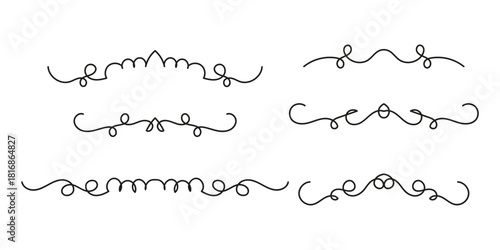 Set of Vintage decorative lines. text dividers. Line border. Lines separators, Borders, Set of various doodle style line dividers and arrow icons for design