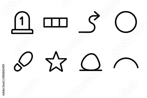 Icons of Dedication. Long-Term Dedication linear icon set: milestone marker, endurance bar, path arrow, unwavering circle, consistent step, vision star, commitment stone, steady