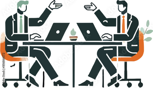 Two business professionals discussing ideas during a collaborative meeting illustration