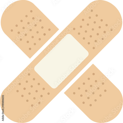Two adhesive bandages crossed over each other simple illustration medical aid first aid on transparent background