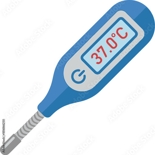 Detailed illustration of a digital thermometer displaying 37 0 degrees celsius on transparent background