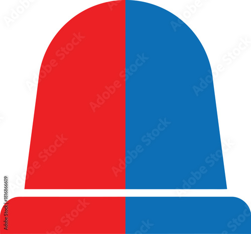 A simple graphic of a two toned siren or alarm bell shape red and blue on transparent background