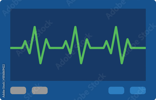 A flat style heart monitor display showing a green electrocardiogram on transparent background