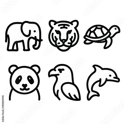 Protected Species Icons. Protected Species linear icon set. elephant, tiger, turtle, panda, eagle, dolphin