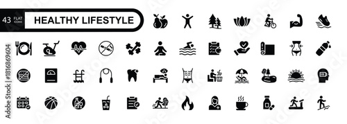 Healthy lifestyle flat Icons set. Vector illustration.