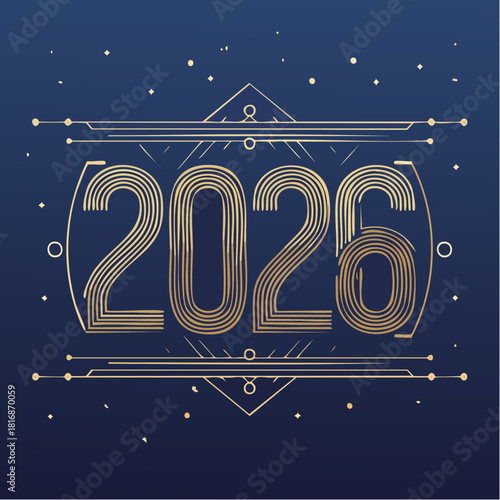 Stylized typography numbers2 -2026-, minimalist geometric vector line art, clean uniform mono 