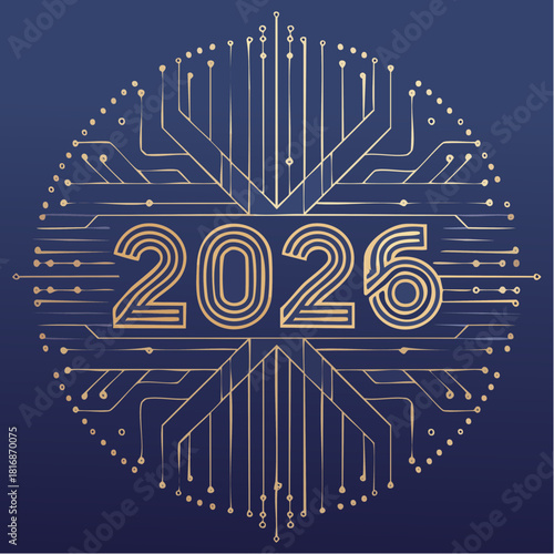 Stylized typography numbers2 -2026-, minimalist geometric vector line art, clean uniform mono 