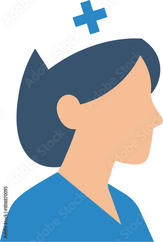 A simple illustration of a nurse s head with cap and shoulders on transparent background