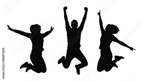 Jumping people silhouettes isolated on white background, Vector
