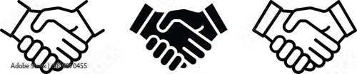 Silhouette handshake symbol representing agreement and partnership shown in different graphic styles including line art and solid fill