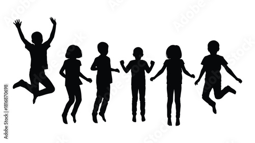 Jumping children silhouettes isolated on white background, Vector