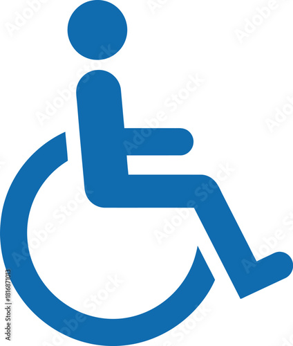 Blue wheelchair accessibility symbol depicting a person seated offering versatility on transparent background
