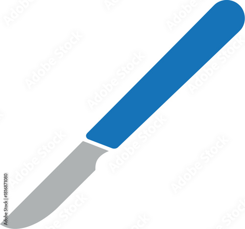 A sleek blue and silver scalpel illustration isolated for medical use on transparent background