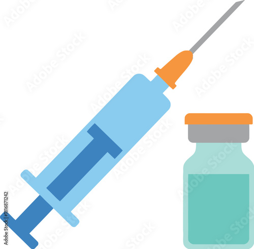 Isolated syringe and vial with orange cap medical illustration for health concepts on transparent background