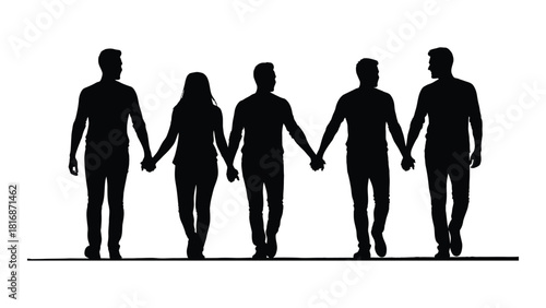 United group holding hands silhouette isolated on white background, Vector