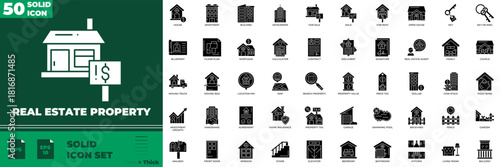 Real Estate Property Solid Editable Icons set