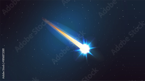 Single Meteor Star Falling Skies vector illustration on dark sky background.