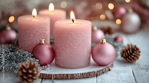 Third Sunday of Advent - During Advent, three pink candles are lit. Advent or Christmas background with space for text.