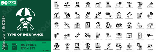 Type Of Insurance Duotone Editable Icons set