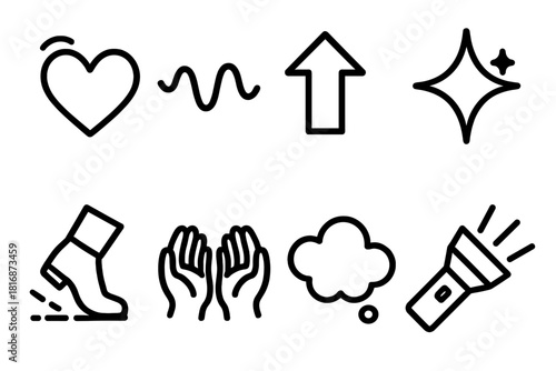 Anticipation Icons Collection. Emotional Anticipation Set linear icon set: flutter heart, trembling line, uplift arrow, curiosity spark, tentative step, waiting hands, expectation