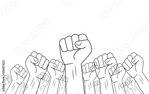 Raised fists line art symbolizing unity protest and revolution 