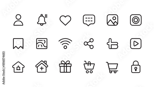 Set of minimalist interface icons simple line vector design elements for user interface and mobile apps isolated on white background
