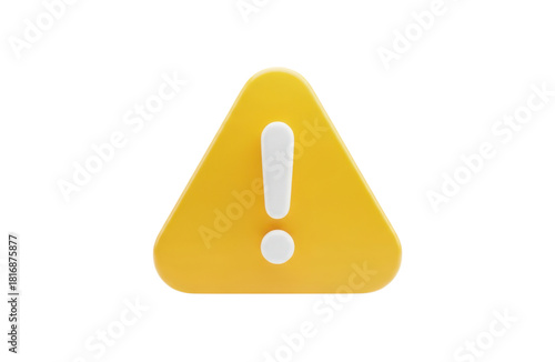 3d rendering of a yellow warning sign with a white exclamation mark in the center, isolated on transparent background, symbolizing alert, caution, danger, or important notification