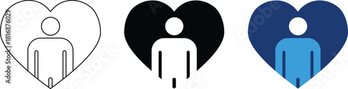 User symbol inside a heart representing self-care health and compassion