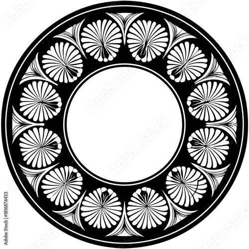 Circular ancient greek decorative border with floral motifs