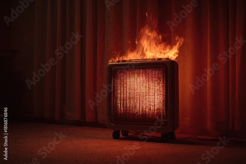 Red Curtain Burning from Faulty Electric Space Heater