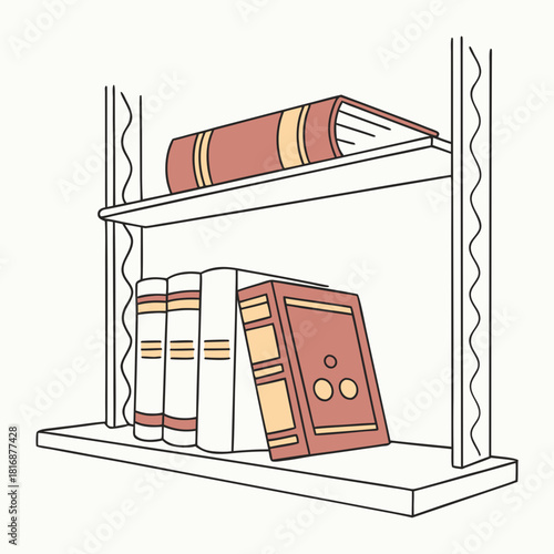 Simple illustration of books on a two tiered shelf